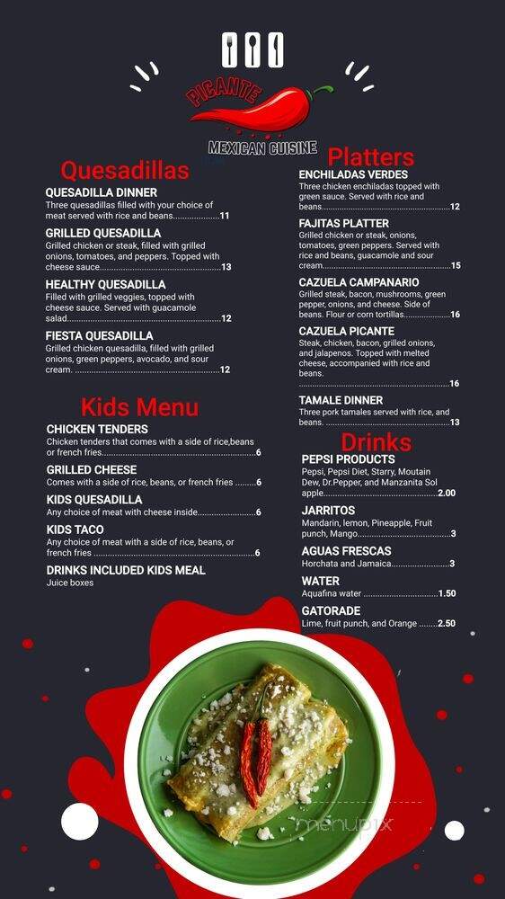Picante Mexican Cuisine - Valparaiso, IN menu_pic