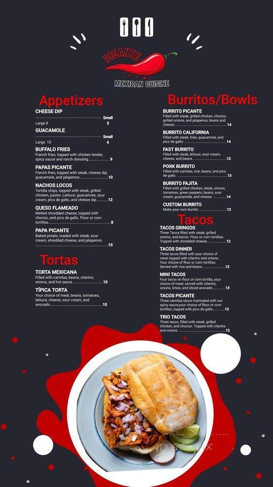 Picante Mexican Cuisine - Valparaiso, IN menu_pic