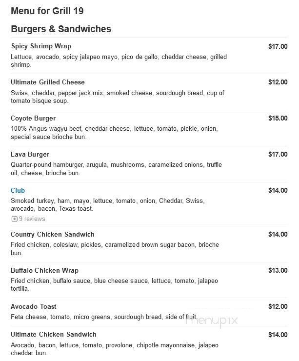 Grill 19 - Carrollton, TX menu_pic