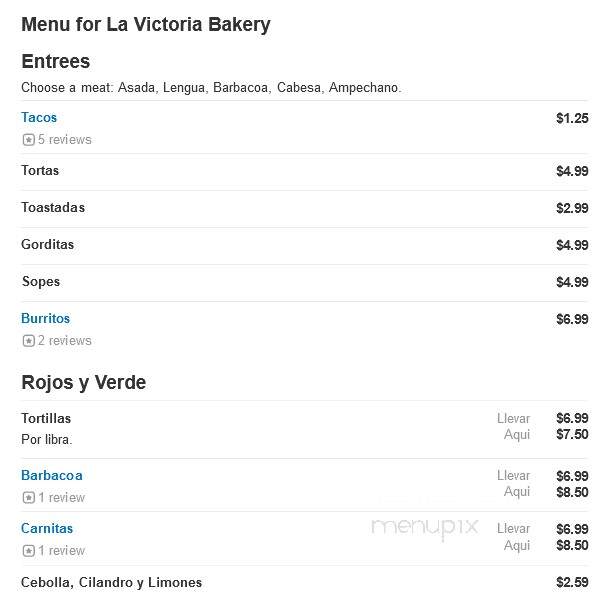 La Victoria Bakery - Mount Vernon, WA menu_pic