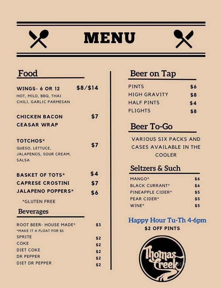Thomas Creek Brewery - Greenville, SC menu_pic