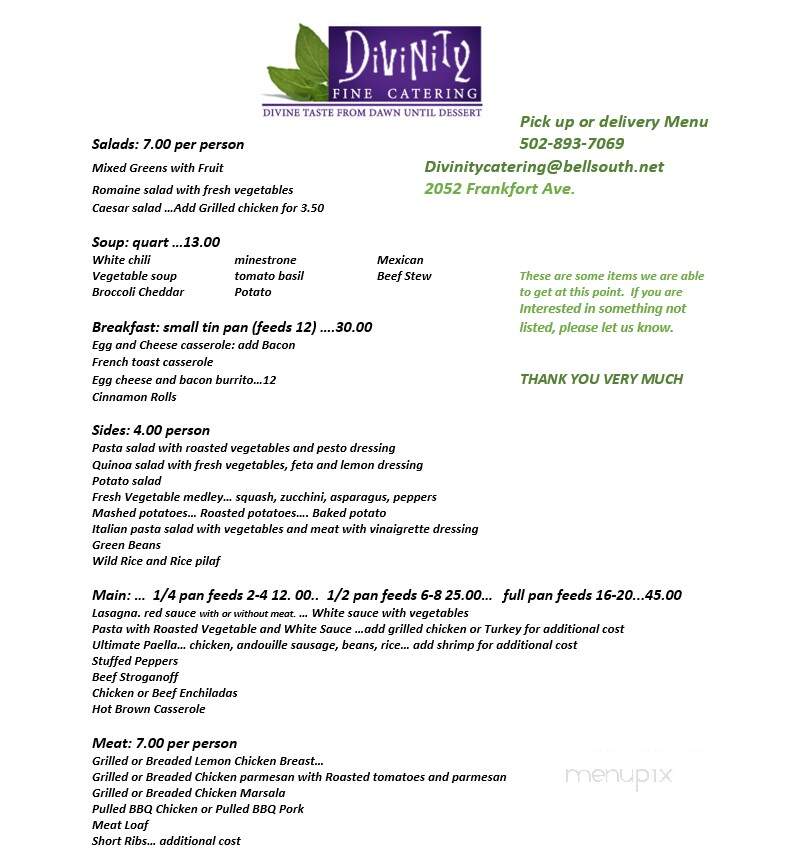 Divinity Fine Catering - Louisville, KY menu_pic