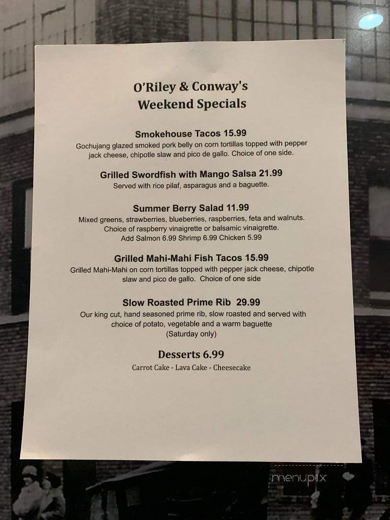 O'Riley and Conway's Irish Pub - Janesville, WI menu_pic