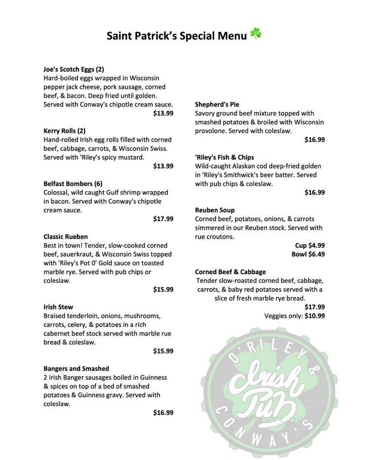 O'Riley and Conway's Irish Pub - Janesville, WI menu_pic