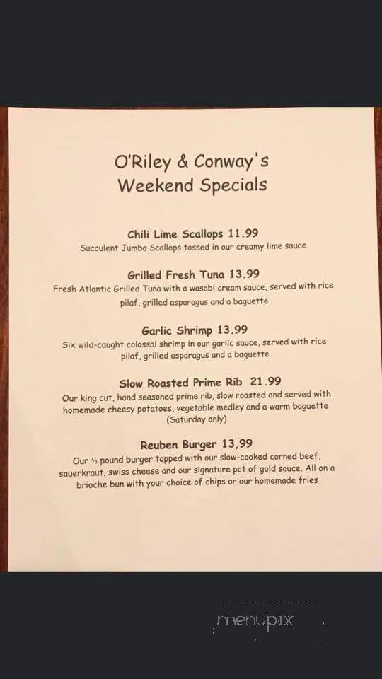 O'Riley and Conway's Irish Pub - Janesville, WI menu_pic