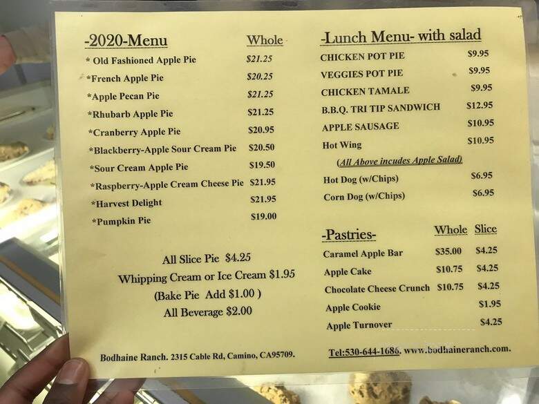 Bodhaine Ranch - Camino, CA menu_pic