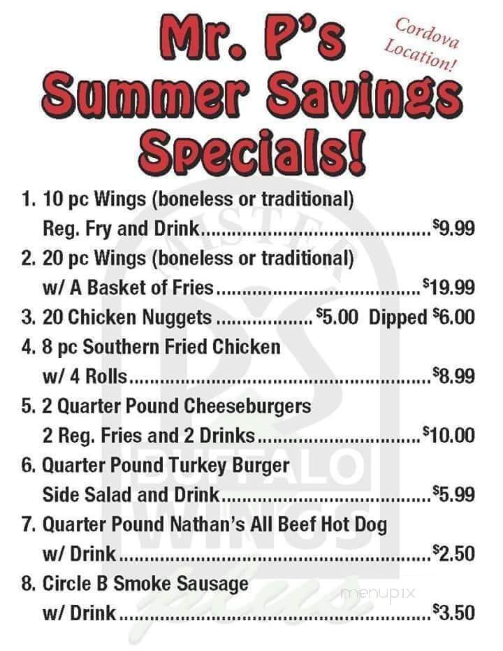 Mr P's Buffalo Wings - Cordova, TN menu_pic