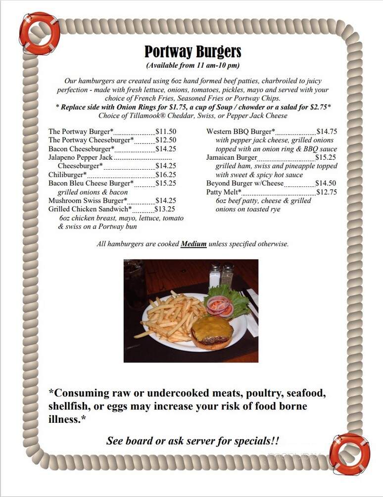 Portway - Astoria, OR menu_pic
