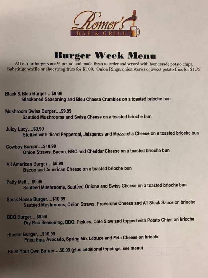 Romer's Bar Grill - Bellbrook, OH menu_pic