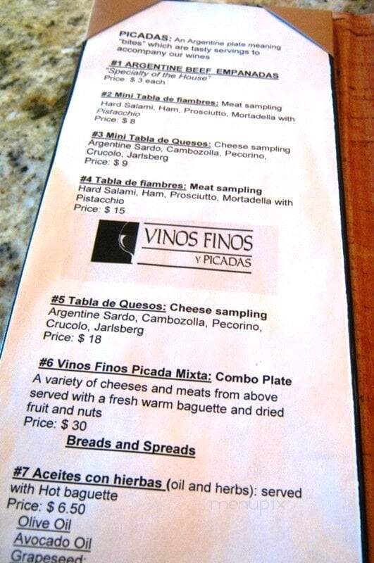 Vinos Finos Tapas and Wine Bar - Raleigh, NC menu_pic