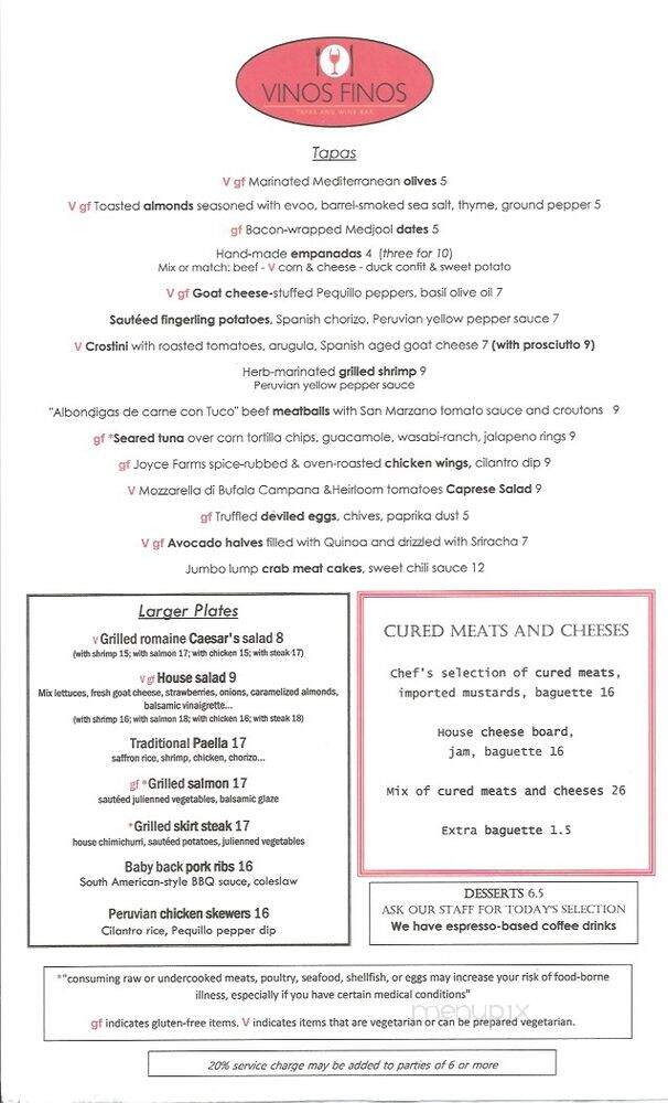 Vinos Finos Tapas and Wine Bar - Raleigh, NC menu_pic