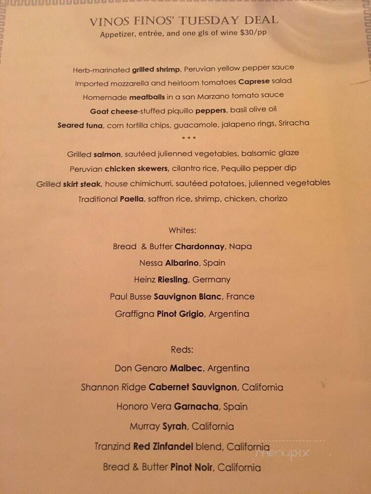 Vinos Finos Tapas and Wine Bar - Raleigh, NC menu_pic