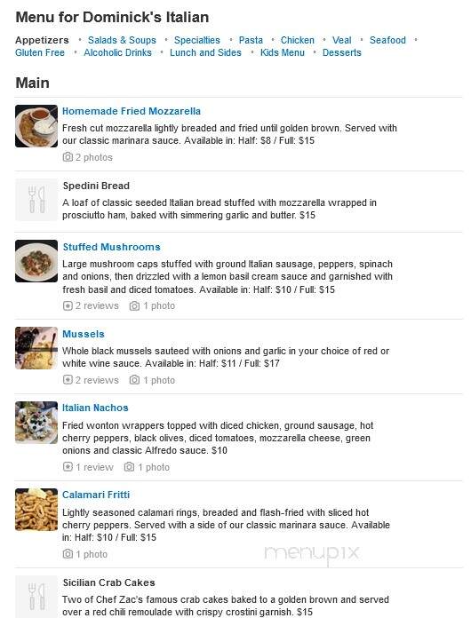 Dominick's - Watkinsville, GA menu_pic