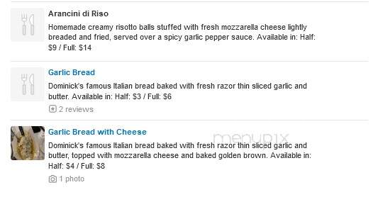 Dominick's - Watkinsville, GA menu_pic