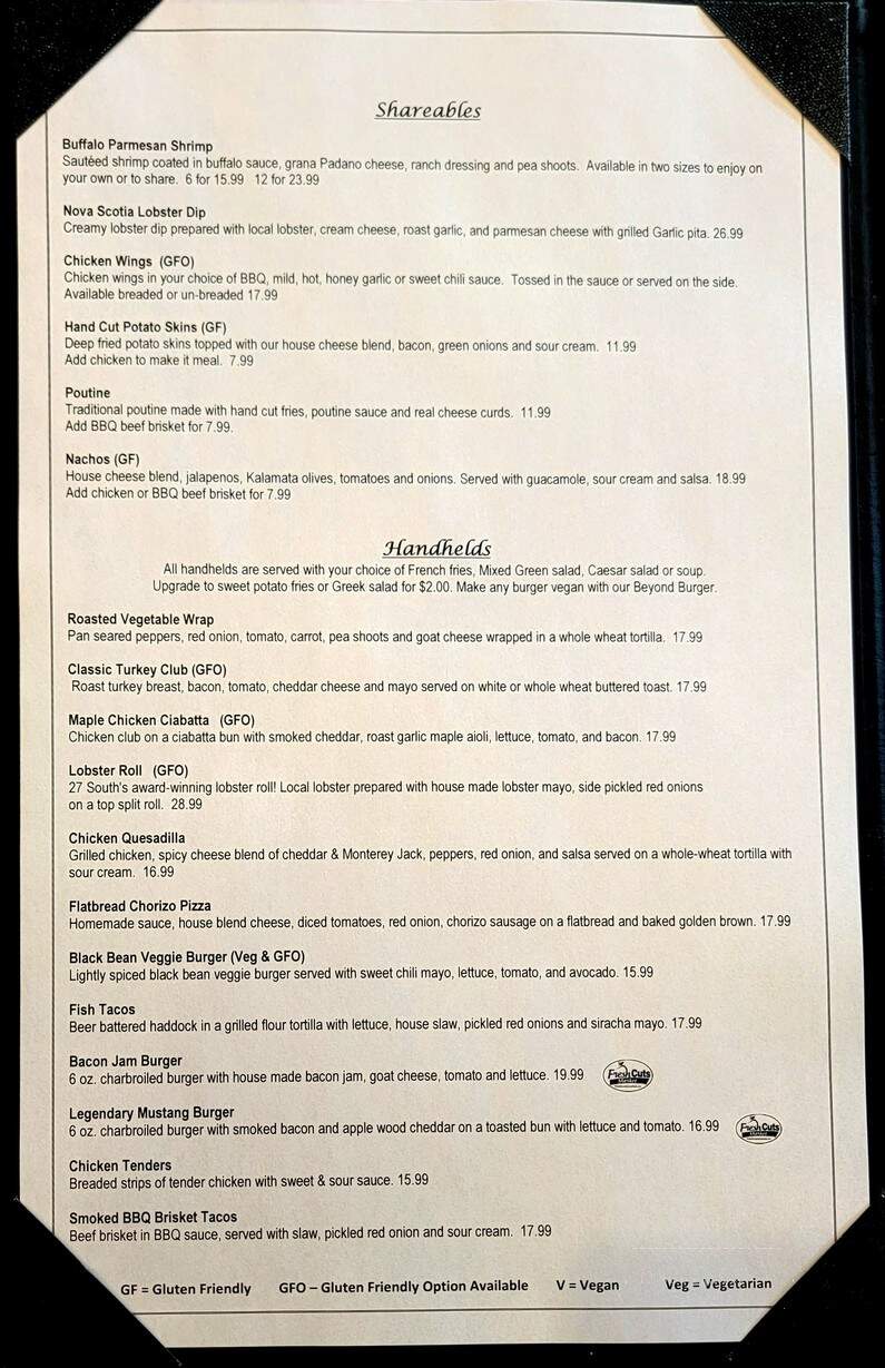 Twenty-Seven South - Bridgewater, NS menu_pic