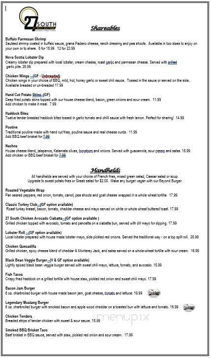 Twenty-Seven South - Bridgewater, NS menu_pic