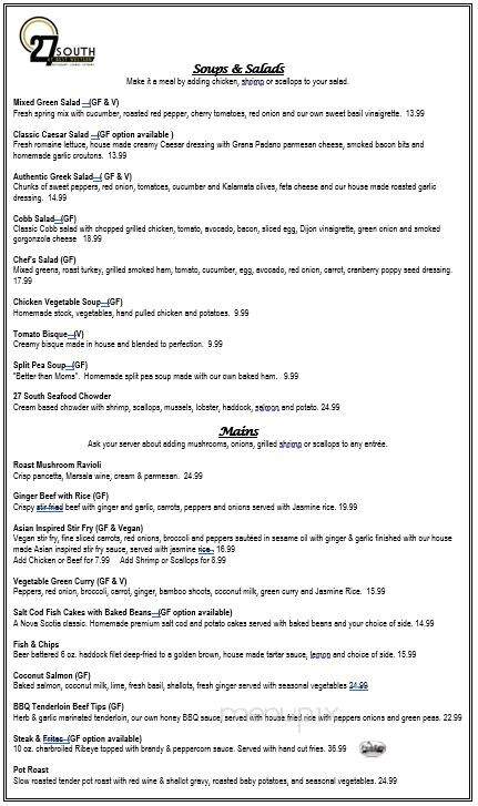 Twenty-Seven South - Bridgewater, NS menu_pic