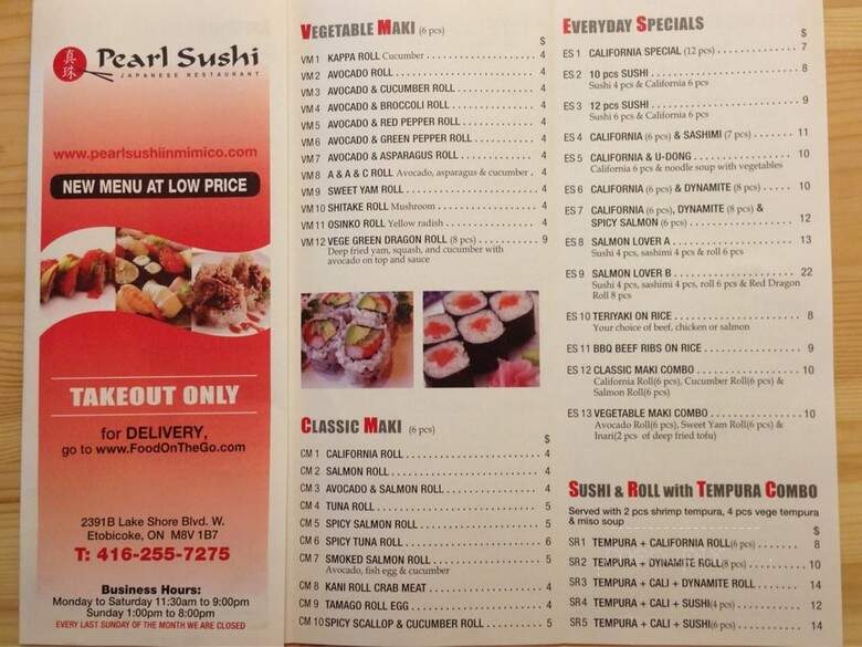 Pearl Sushi Japanese Restaurant - Toronto, ON menu_pic