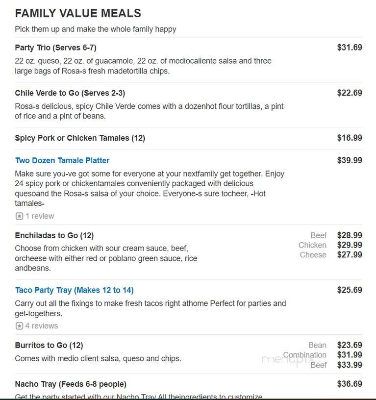 Rosa's Cafe Tortilla Factory - Wylie, TX menu_pic