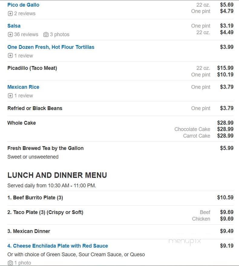Rosa's Cafe Tortilla Factory - Wylie, TX menu_pic