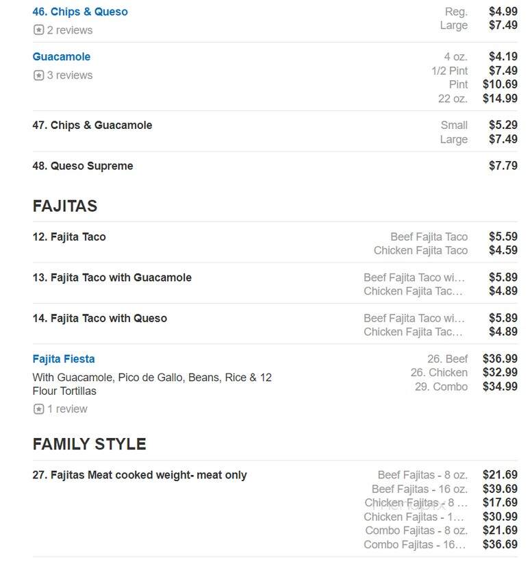 Rosa's Cafe Tortilla Factory - Wylie, TX menu_pic