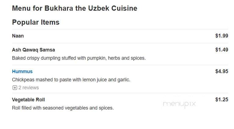 Bukhara the uzbek cuisine - Boonton, NJ menu_pic