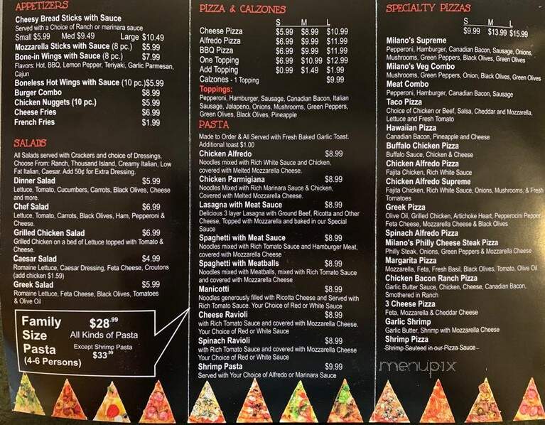 Milano's Pizzeria - Hallsville, TX menu_pic