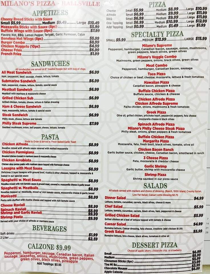 Milano's Pizzeria - Hallsville, TX menu_pic