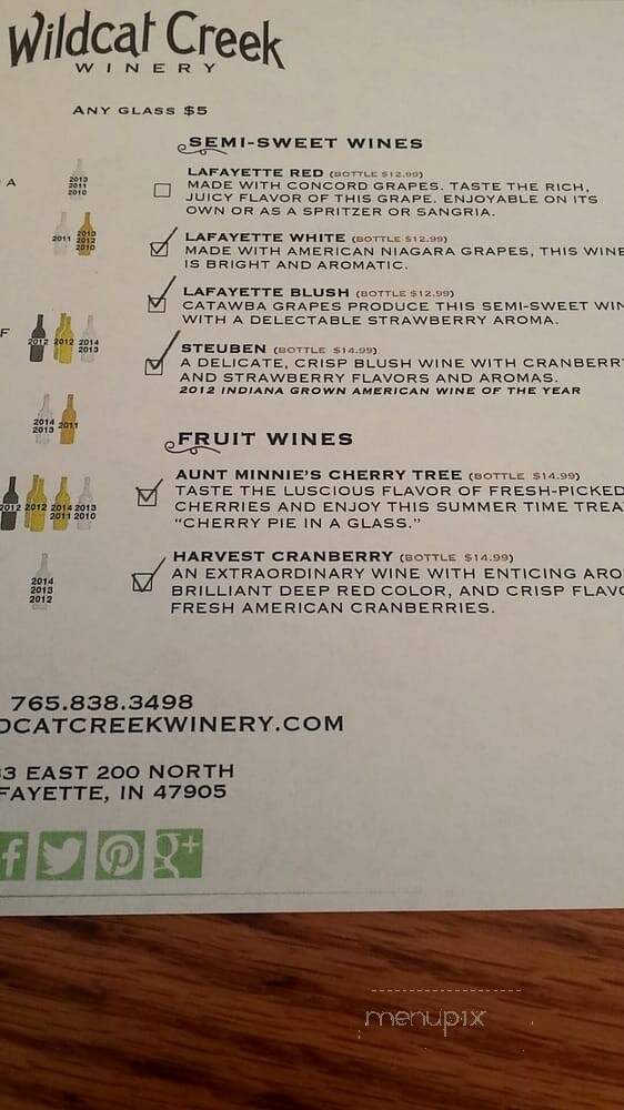Wildcat Creek Winery - Lafayette, IN menu_pic