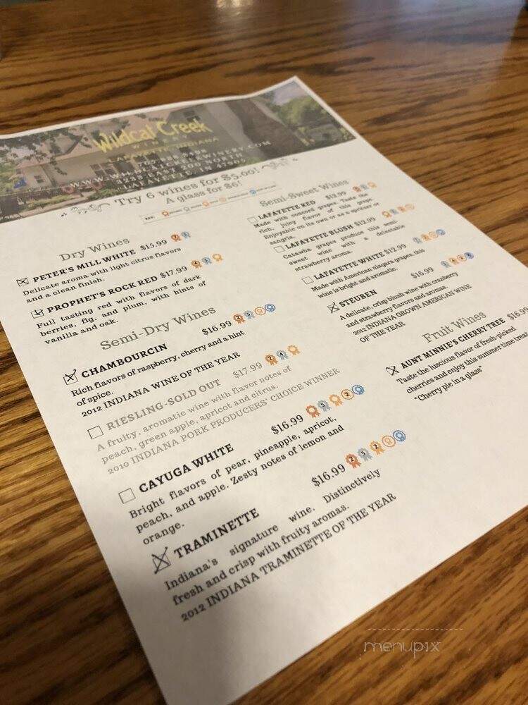 Wildcat Creek Winery - Lafayette, IN menu_pic