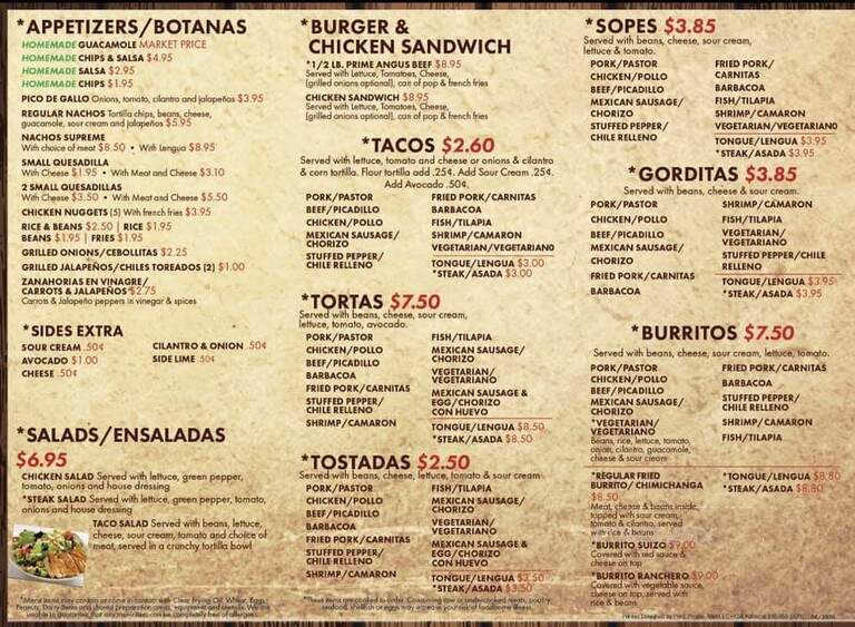 Los Azares Mexican Grill - Chicago, IL menu_pic