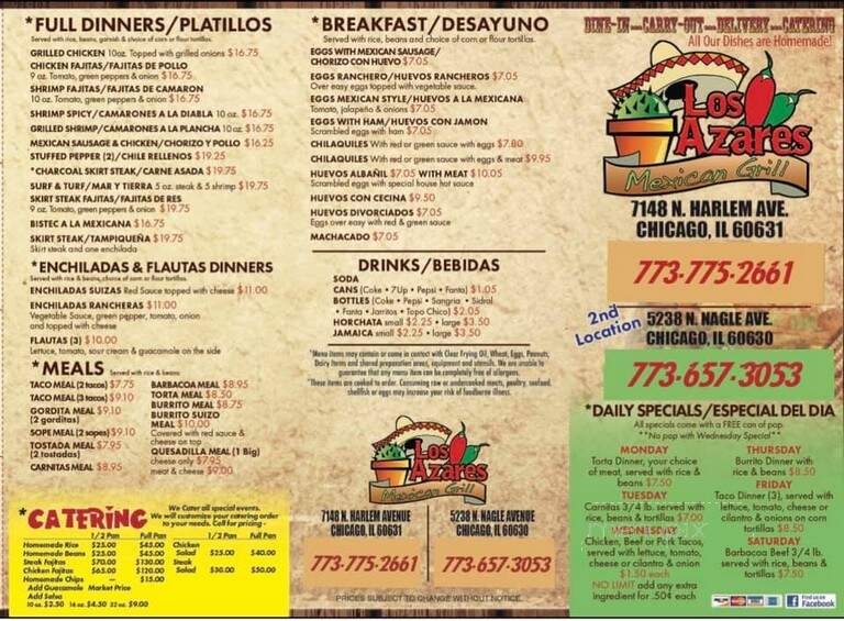 Los Azares Mexican Grill - Chicago, IL menu_pic