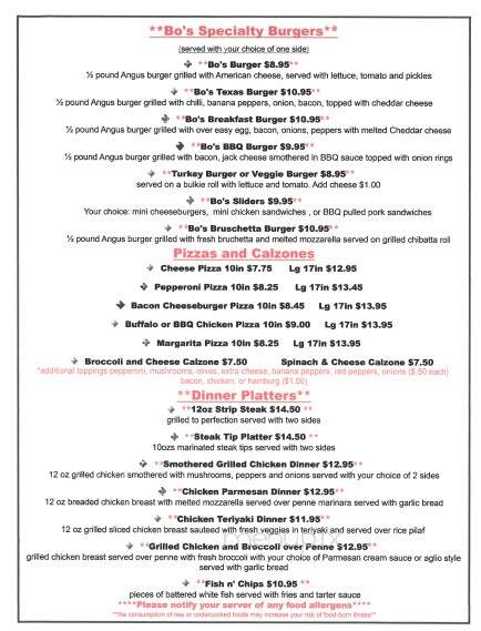 Bo's Bar and Billiards - Warwick, RI menu_pic
