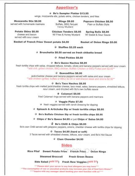 Bo's Bar and Billiards - Warwick, RI menu_pic