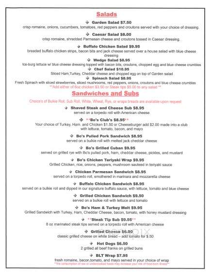 Bo's Bar and Billiards - Warwick, RI menu_pic