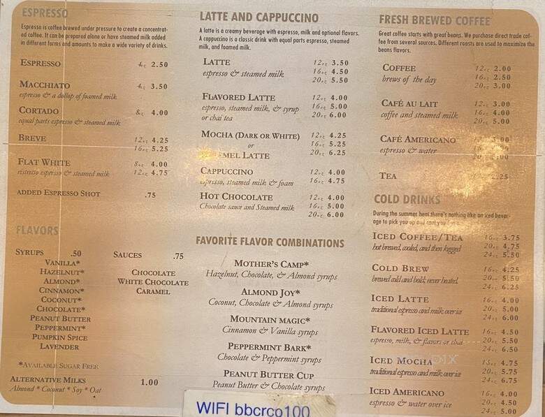 Big Bear Coffee Roasting - Big Bear Lake, CA menu_pic