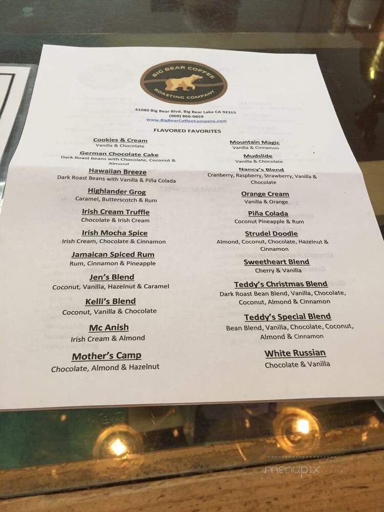 Big Bear Coffee Roasting - Big Bear Lake, CA menu_pic