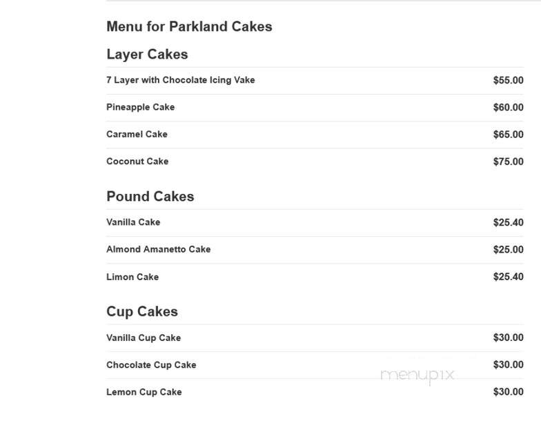 Parkland Cakes & Catering - West Columbia, SC menu_pic