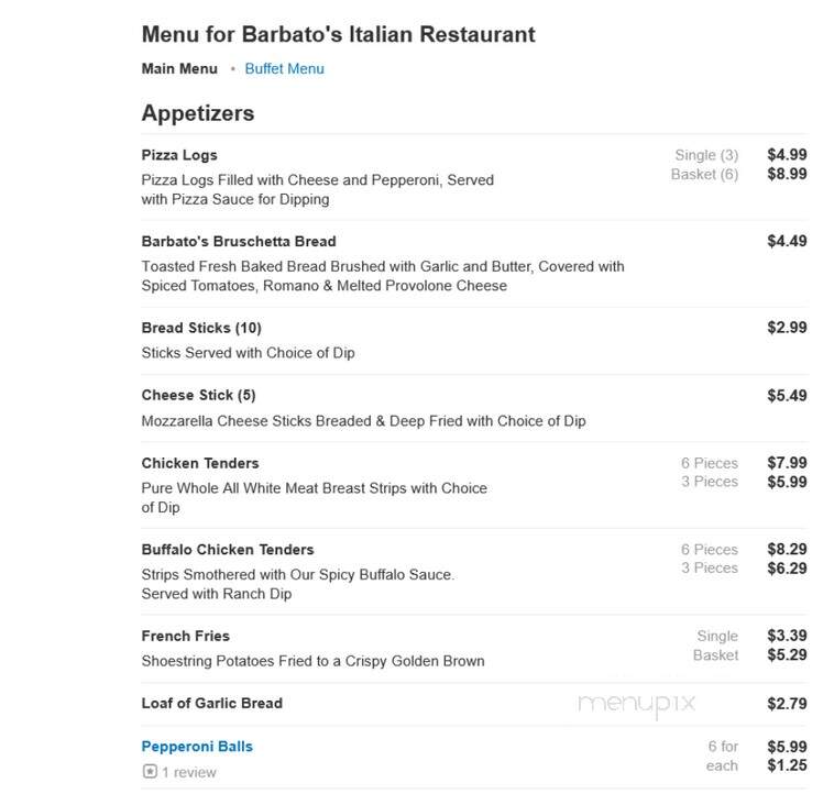 Barbato's Italian Restaurant - Erie, PA menu_pic