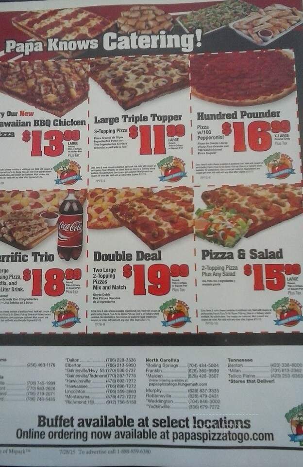 Papa's Pizza To Go - Crawford, GA menu_pic