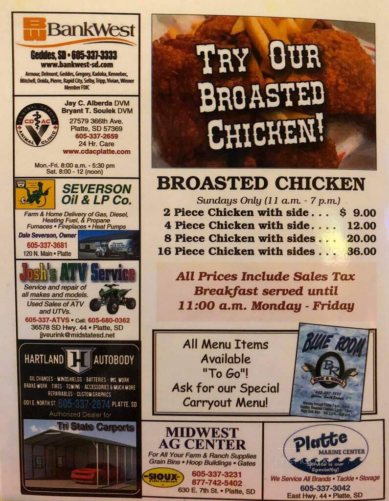 Blue Room - Platte, SD menu_pic