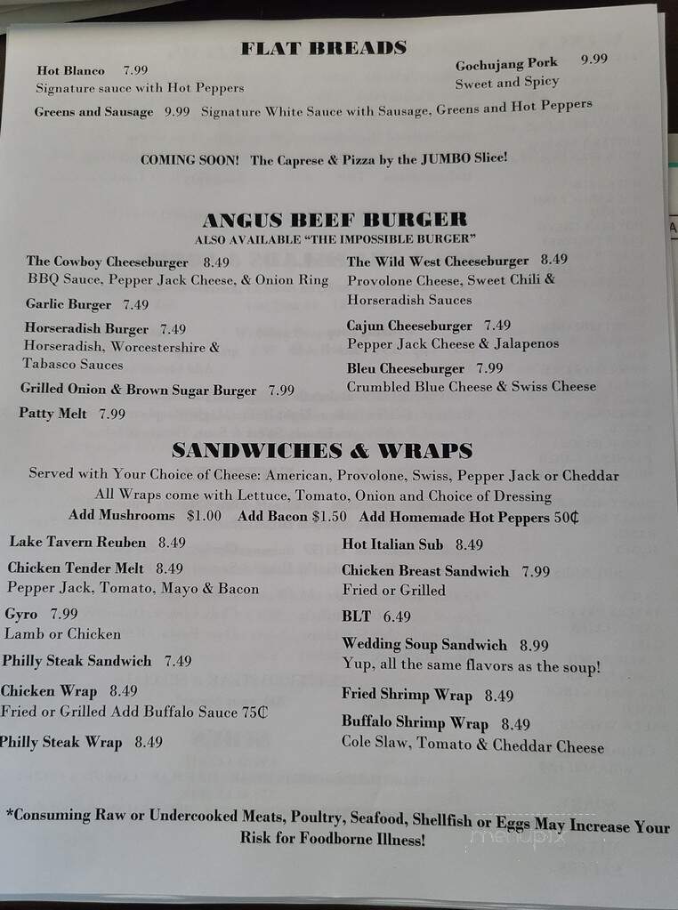 Lake Tavern - Cortland, OH menu_pic