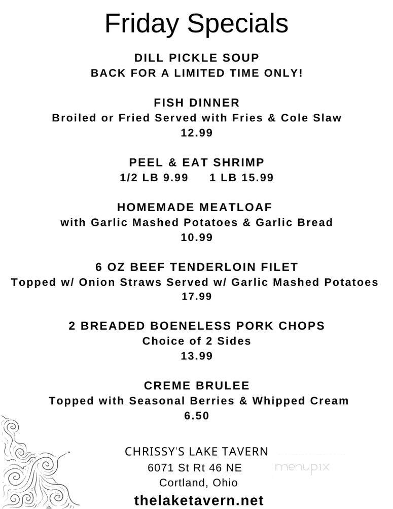 Lake Tavern - Cortland, OH menu_pic