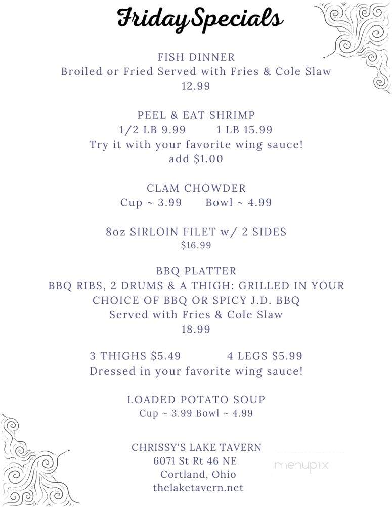 Lake Tavern - Cortland, OH menu_pic
