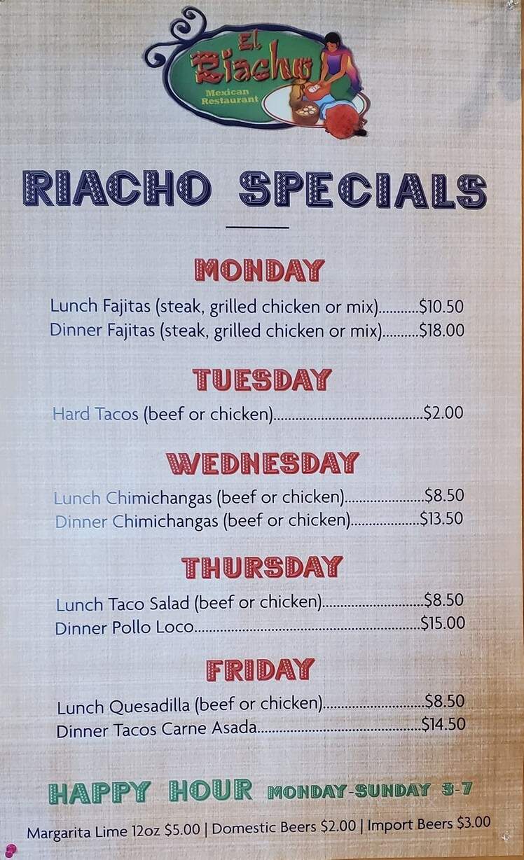 El Riacho - Fairborn, OH menu_pic