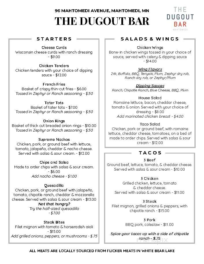 Dugout Bar - Mahtomedi, MN menu_pic