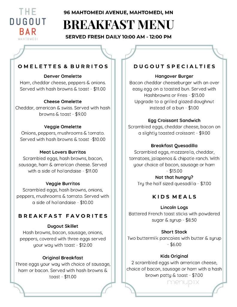 Dugout Bar - Mahtomedi, MN menu_pic