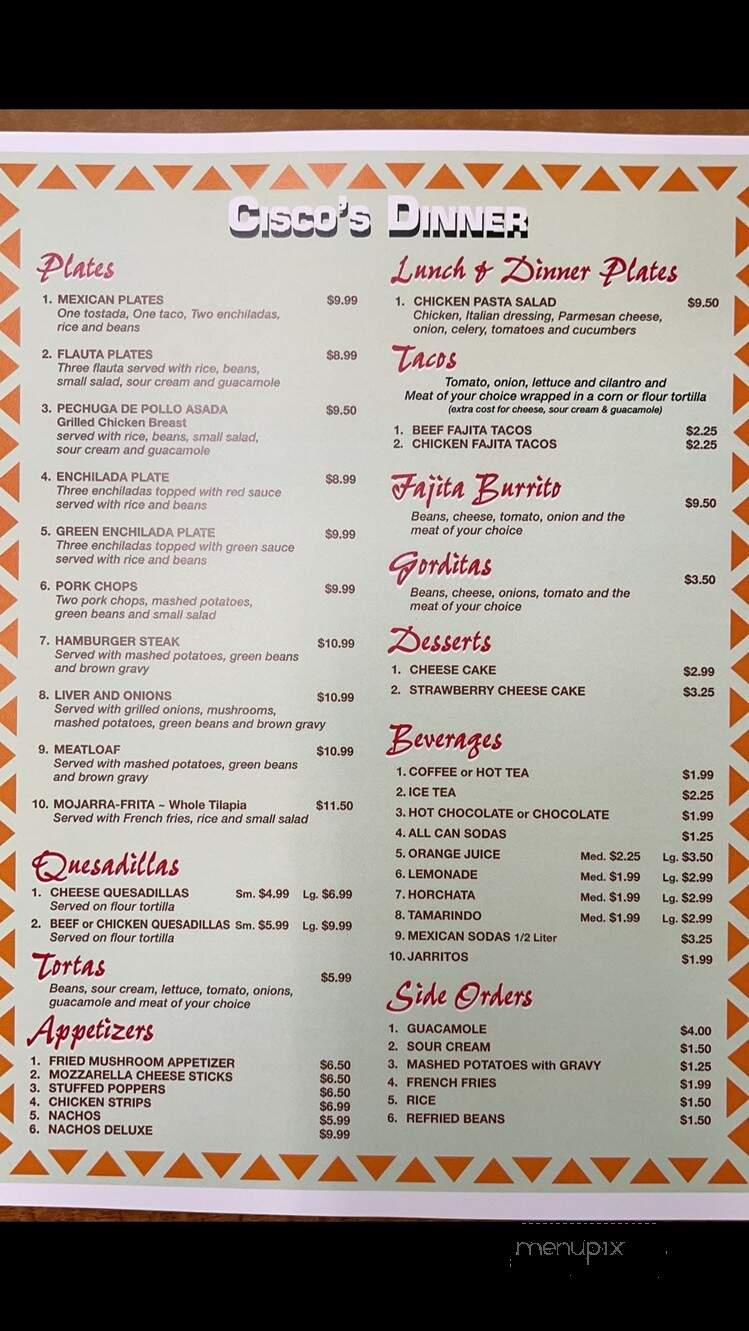 Cisco's Mexican Restaurant - Houston, TX menu_pic