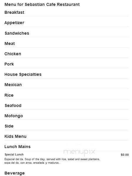 Sebastian Cafe Restaurant - Kissimmee, FL menu_pic