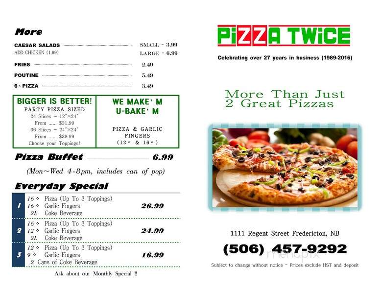 Pizza Twice - Fredericton, NB menu_pic